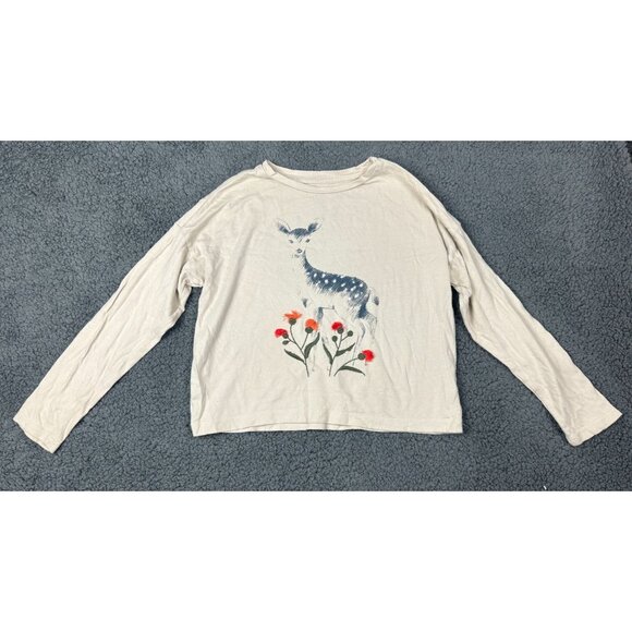 Gymboree Girls Long Sleeve Deer Print Top Size M Cotton Beige - Picture 1 of 7